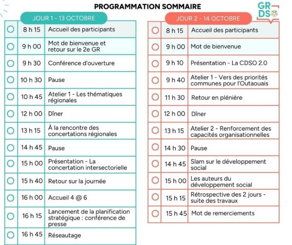 Programmation sommaire du Grand Rassemblement pour le d&eacute;veloppement social de l'Outaouais 2026